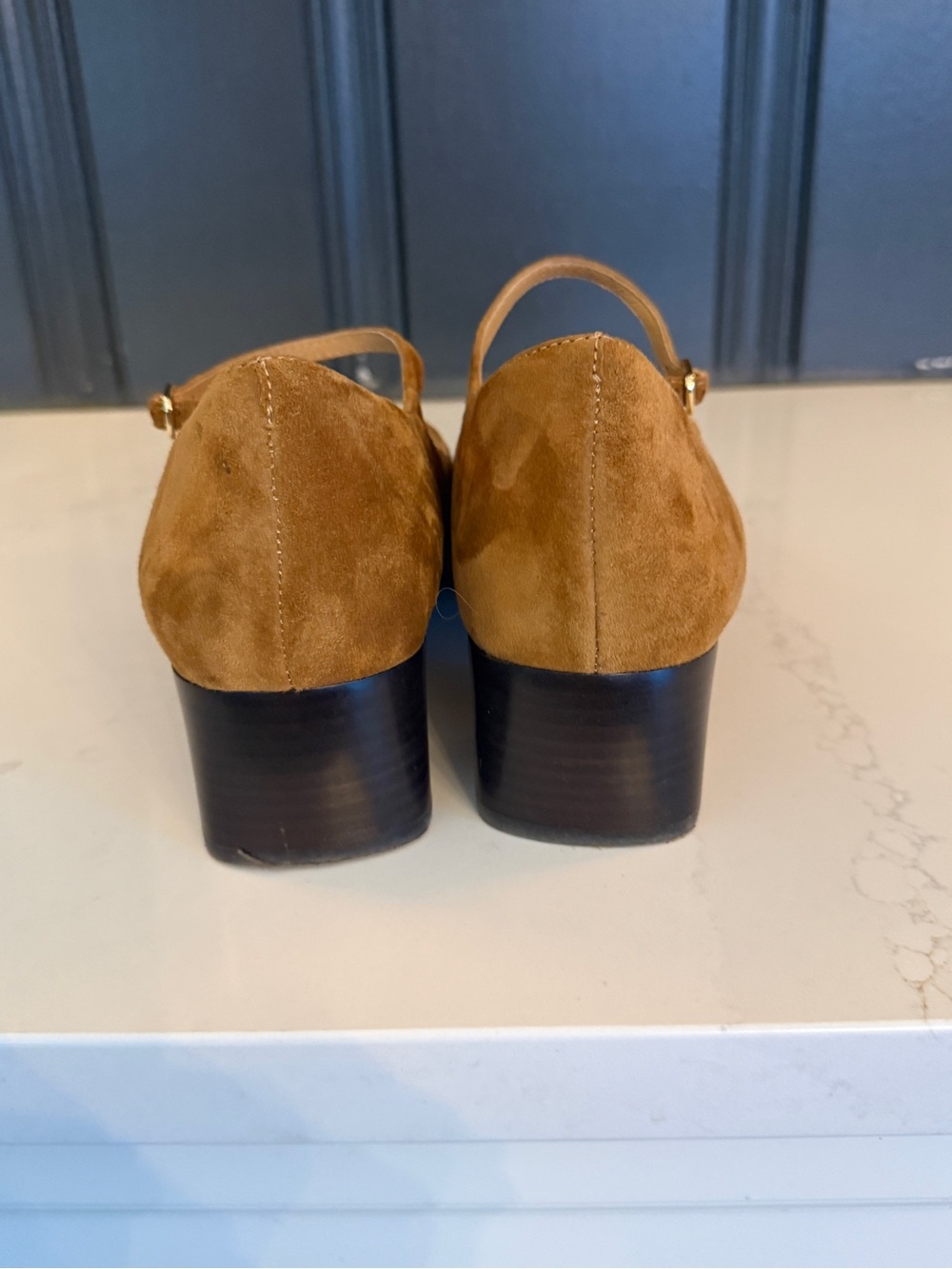 Madewell Nettie Suede Heeled Mary Jane Shoes Mahogany - Picture 6 of 11